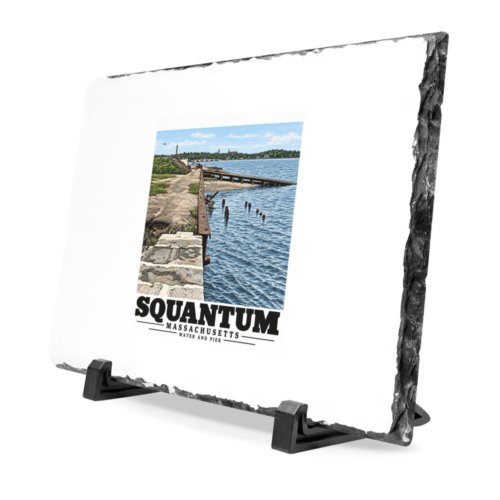 Water and pier 7 × 11 in Slate Desk Plaque - Boston Harbor