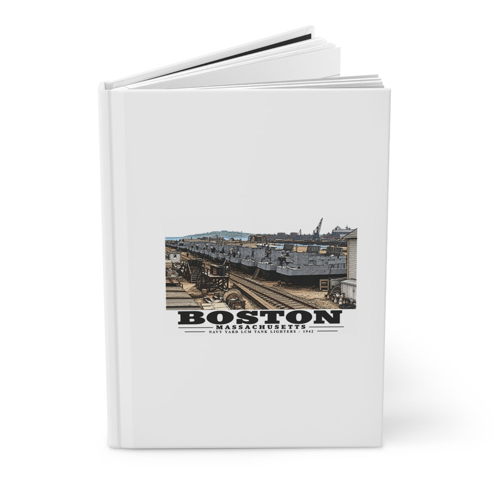 Illustrated Tank Lighters at Boston Navy Yard in Charlestown on matte hardcover journal