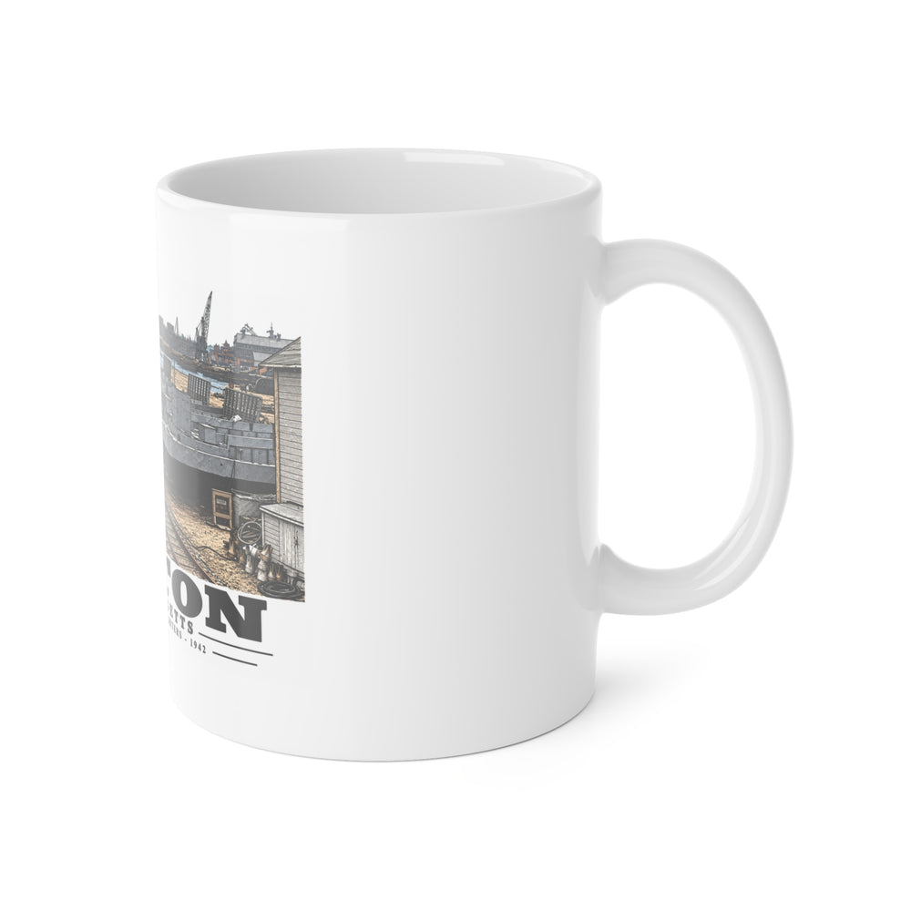 Illustrated Tank Lighters at Boston Navy Yard in Charlestown on ceramic mug