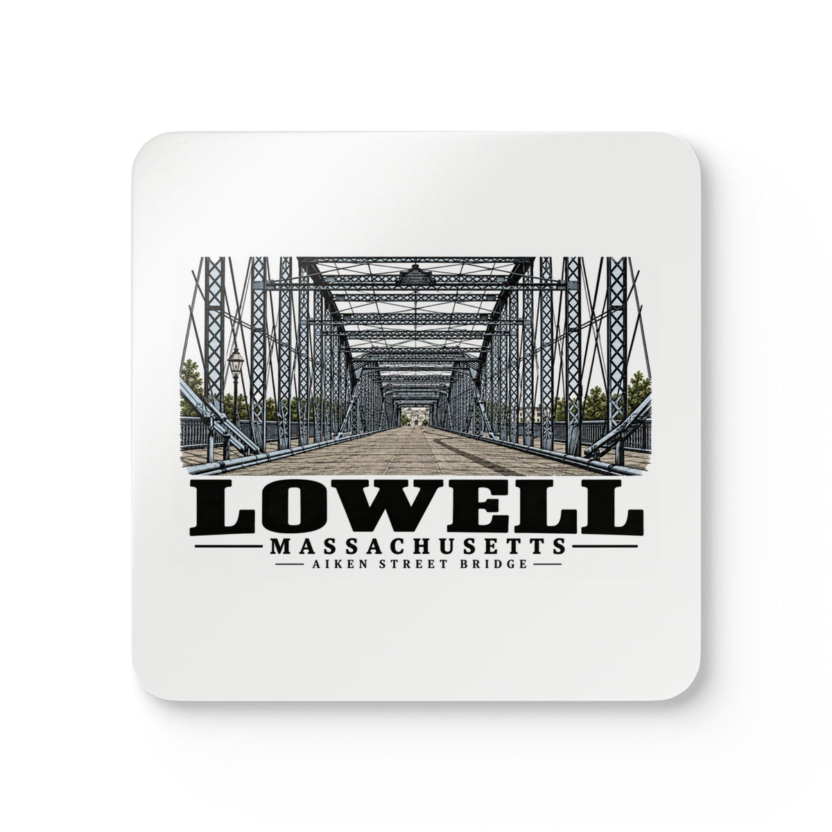 Lowell Aiken Street Bridge Cork Back Coaster Set - Merrimack Valley Goods