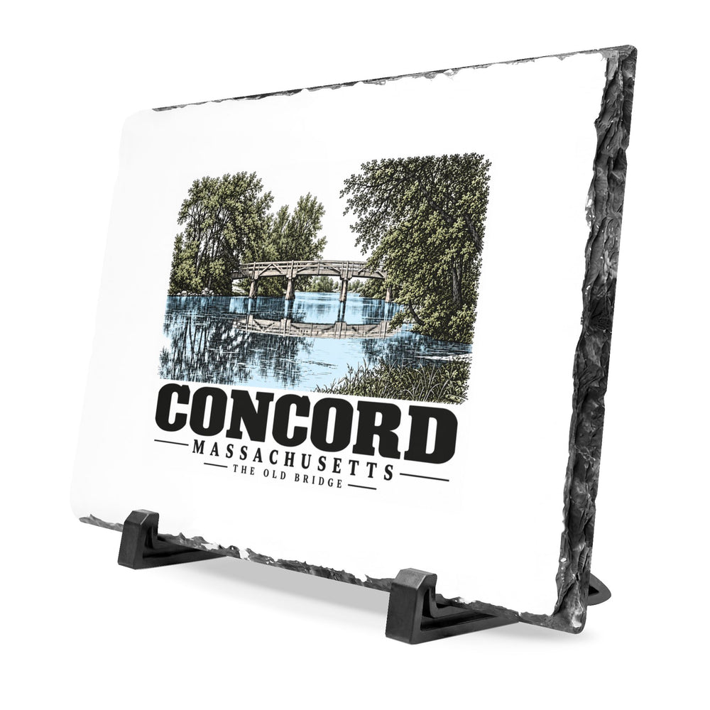 Illustrated The Old Bridge in Concord on slate desk plaque