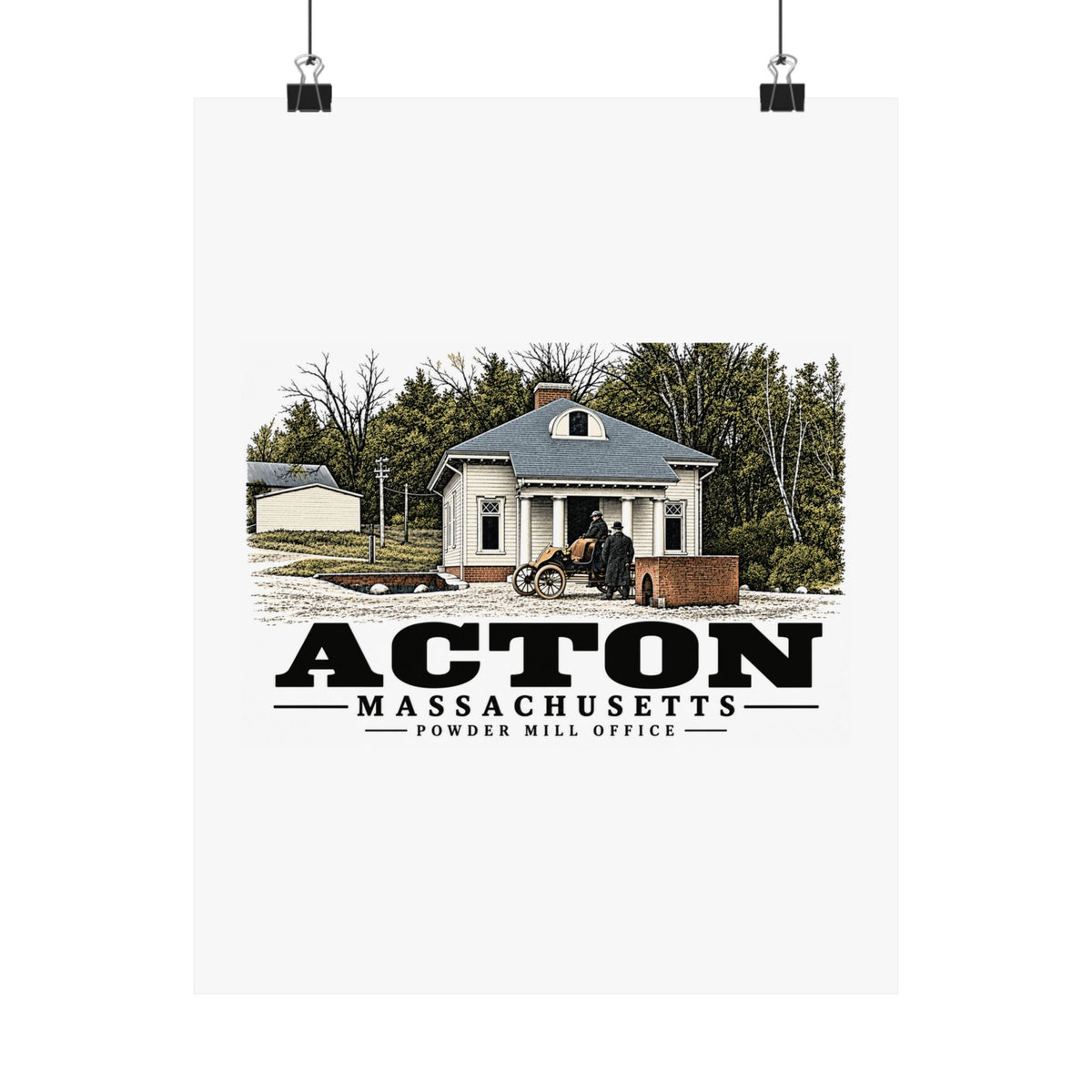 Illustrated Powder Mill Office in Acton on unframed matte poster