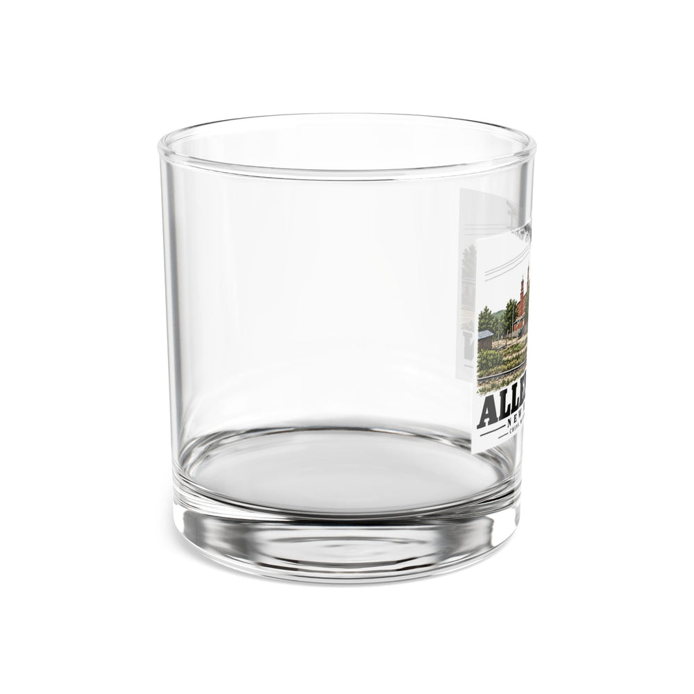 China Manufacturing Company mill with rail tracks, Allenstown illustration on 10 oz rocks glass — right side view