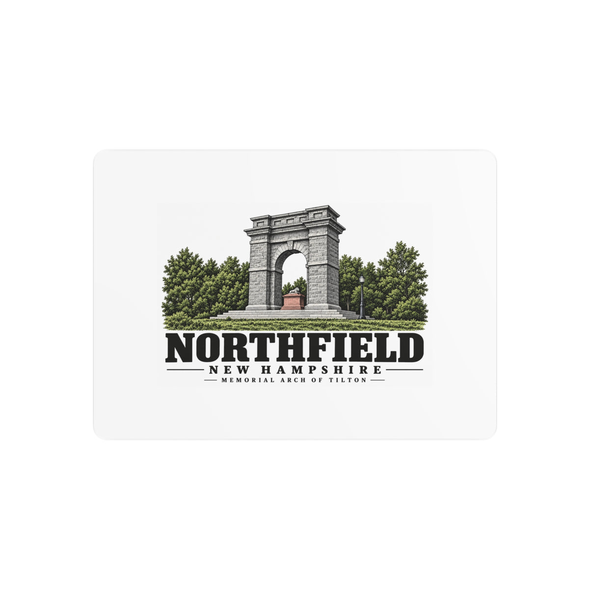Front of Memorial Arch of Tilton horizontal metal wall art, Northfield, New Hampshire.