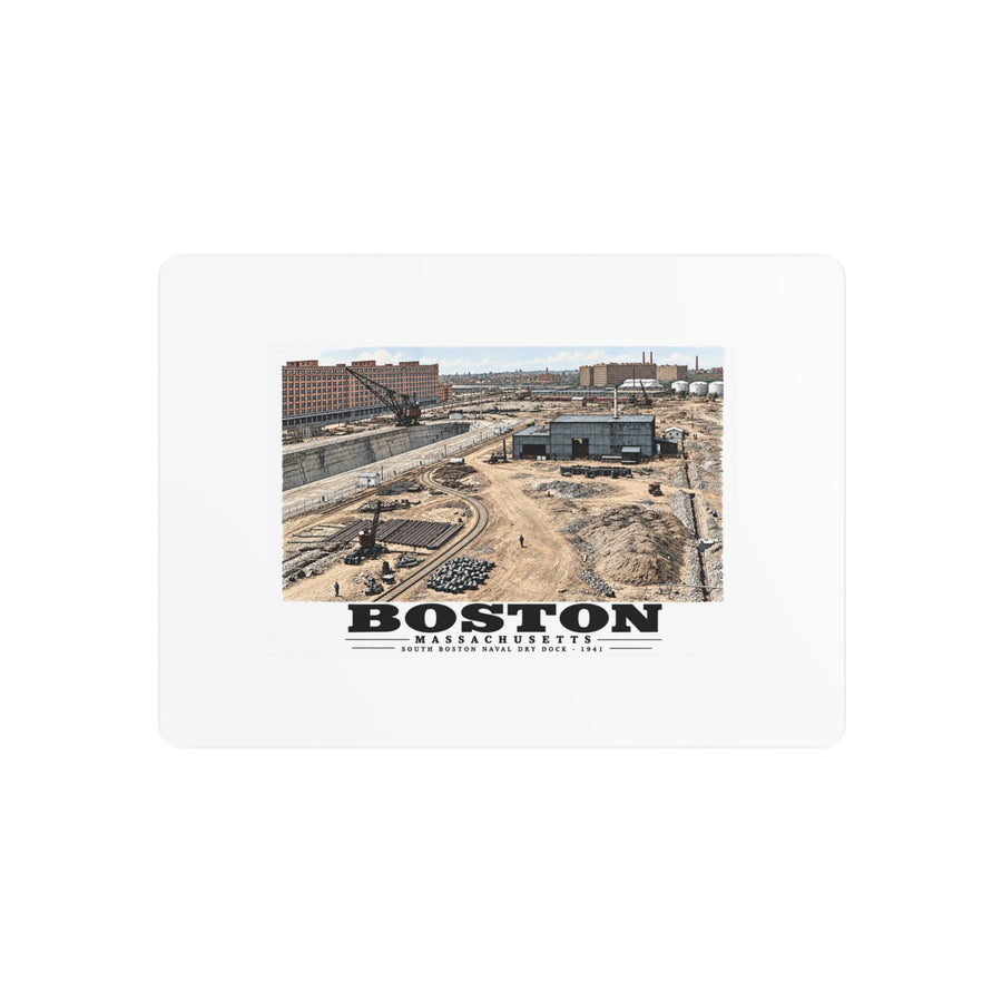 South Boston Dry Dock Area April 16-41 from roof of elevator shaft NW 7 × 5 in Horizontal Metal Wall Art - Boston Harbor