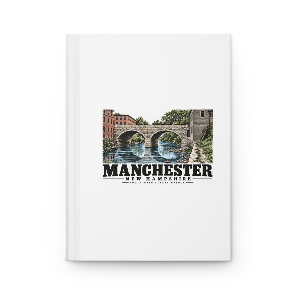 Manchester South Main Street stone-arch bridge Matte Hardcover Journal - Merrimack Valley Goods