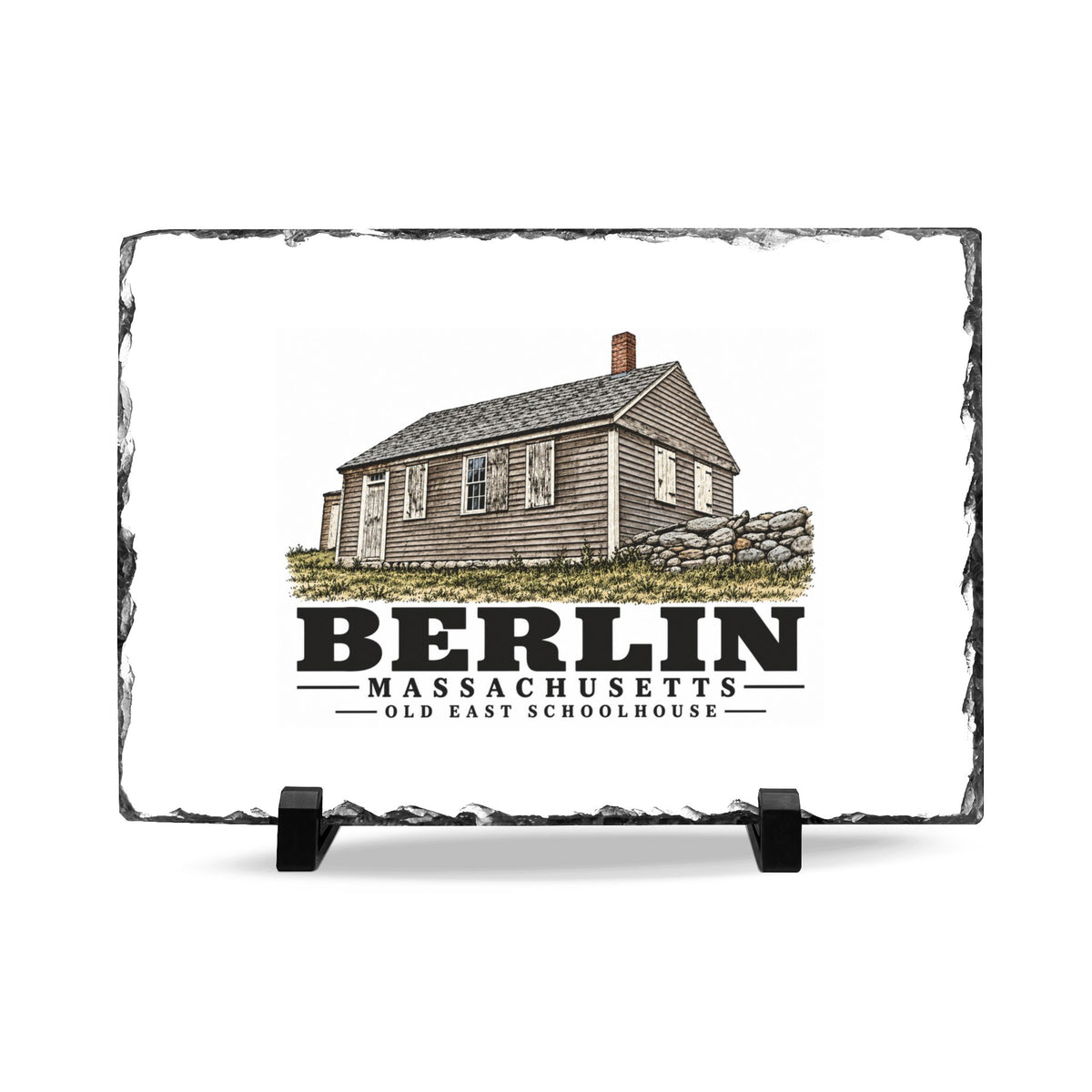 Illustrated Old East Schoolhouse in Berlin on slate desk plaque