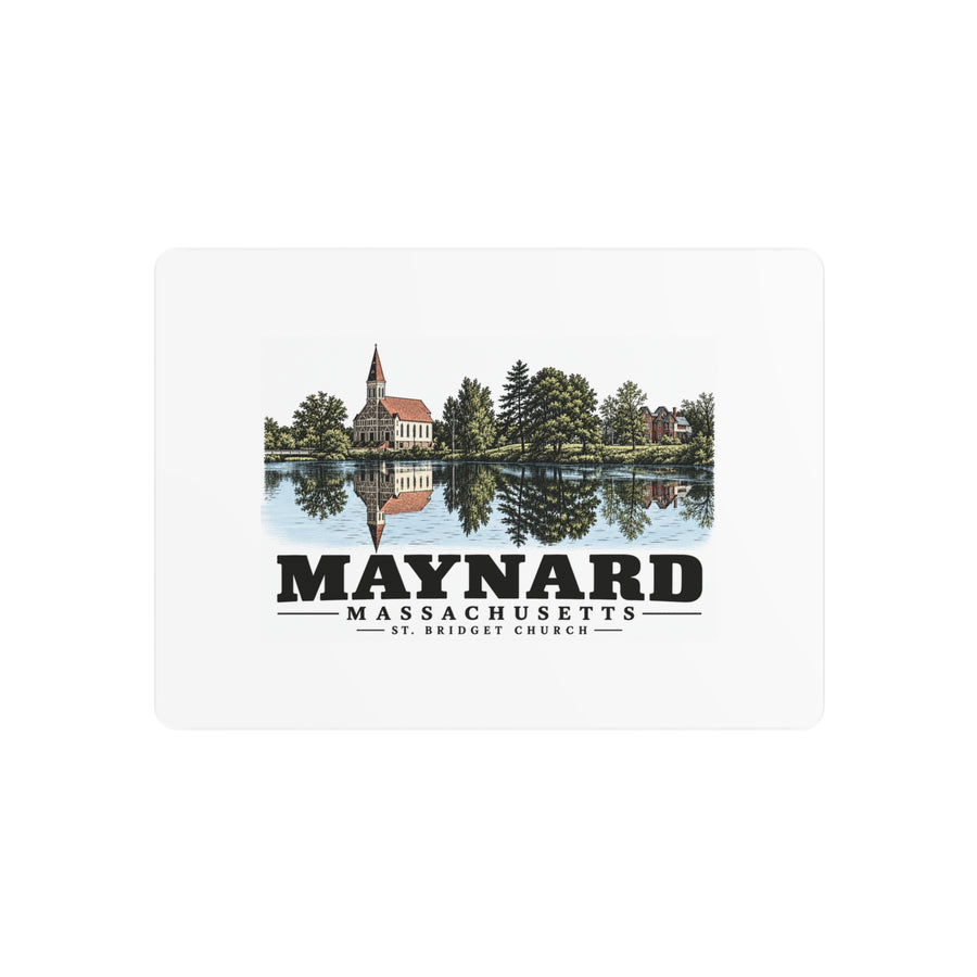 Illustrated St. Bridget Church in Maynard on metal art sign