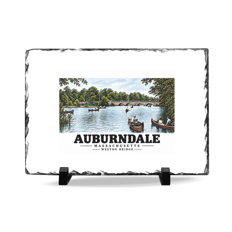 Weston Bridge, Auburndale, Mass. 7 × 11 in Slate Desk Plaque - Charles River