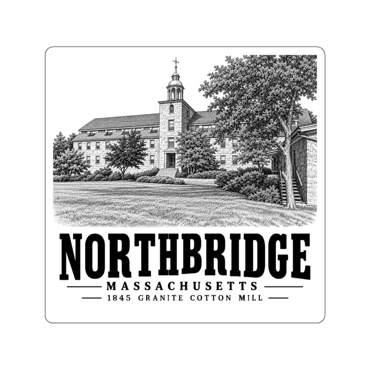 Northbridge 1845 Granite Cotton Mill 4 in Die-Cut Sticker - Default - front product view