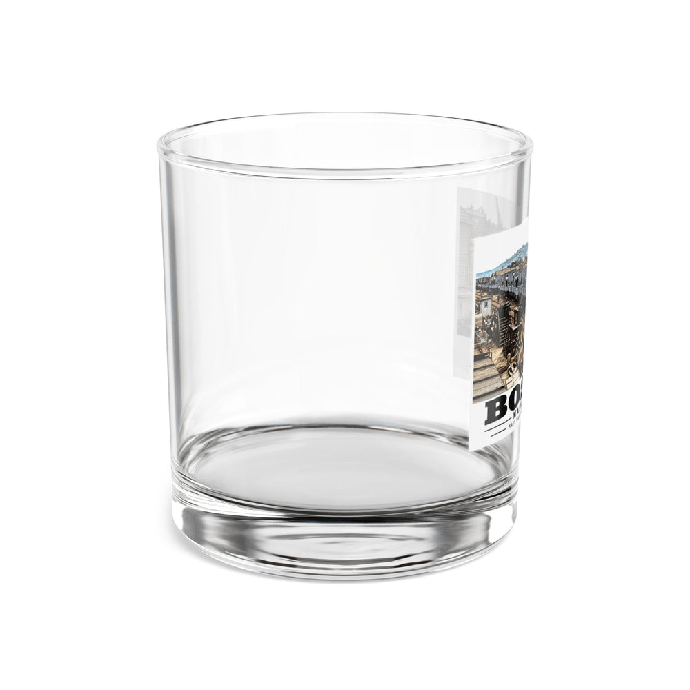Illustrated Tank Lighters at Boston Navy Yard in Charlestown on rocks glass