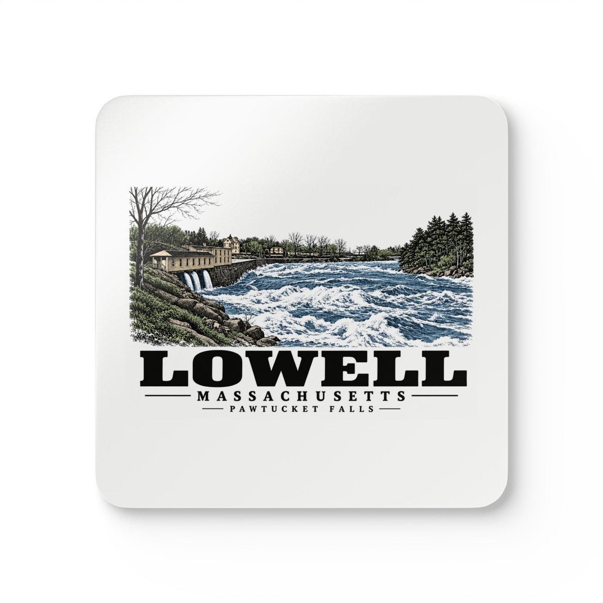 Lowell Pawtucket Falls Cork Back Coaster - Merrimack Valley Goods