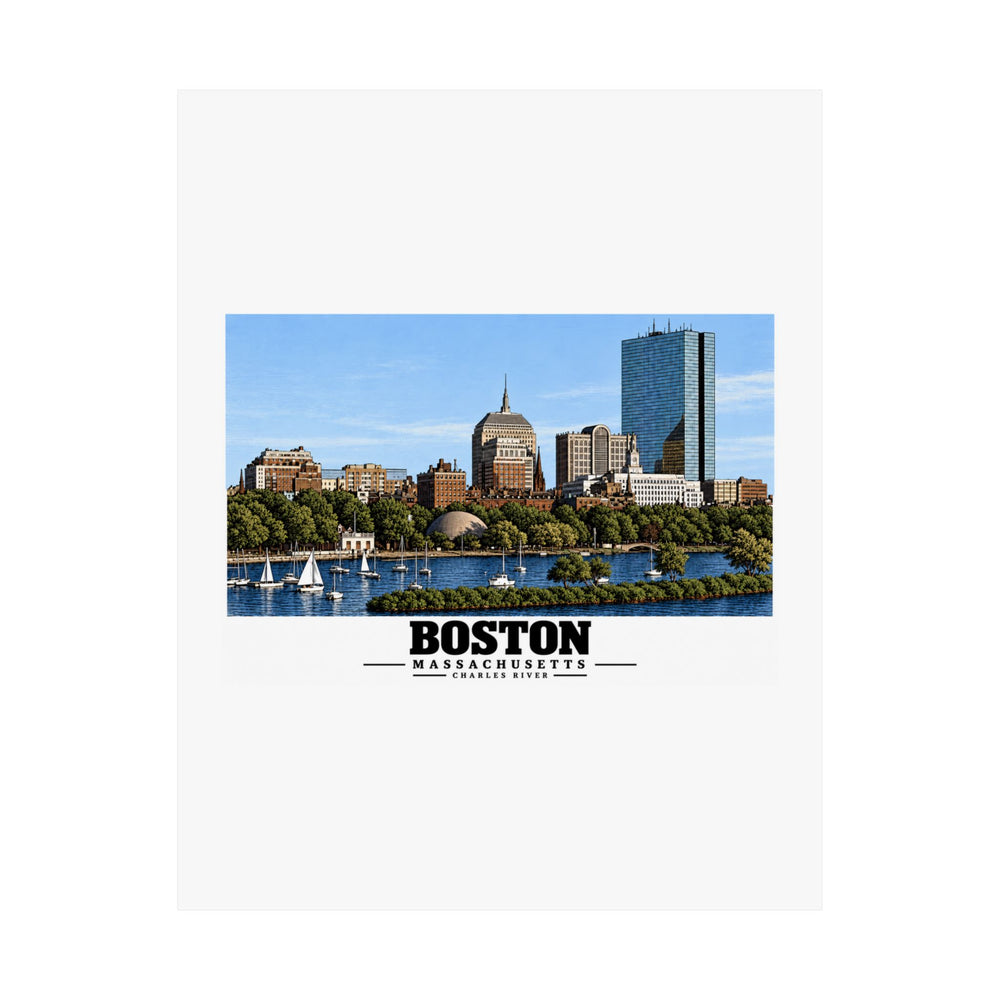 Illustrated St. Charles River view of Boston, Massachusetts in Boston and Cambridge on unframed matte poster