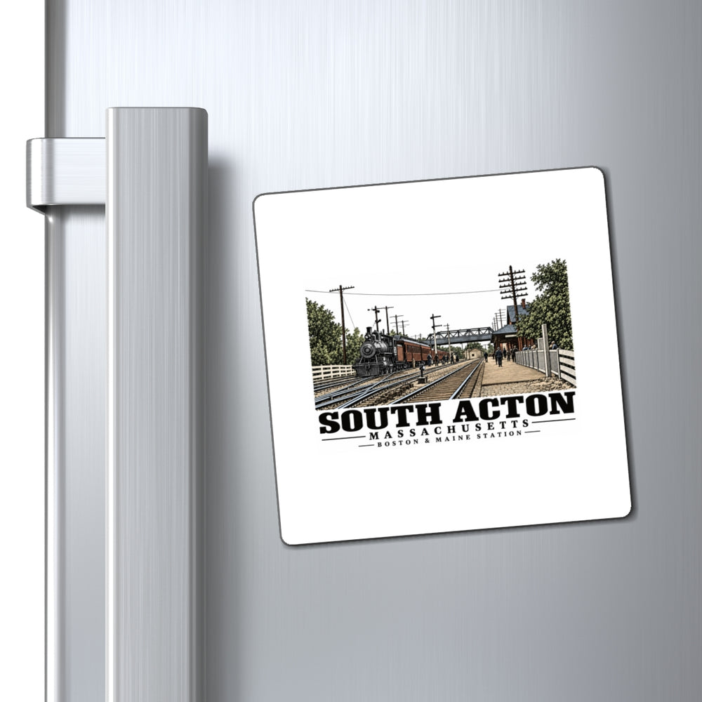 Illustrated Boston & Maine Station in South Acton on square magnet