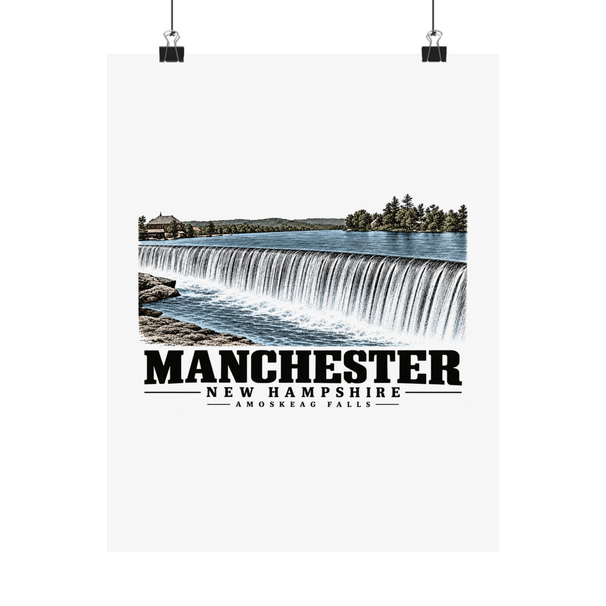 11 x 14 front of Amoskeag Falls matte poster, Manchester, New Hampshire.
