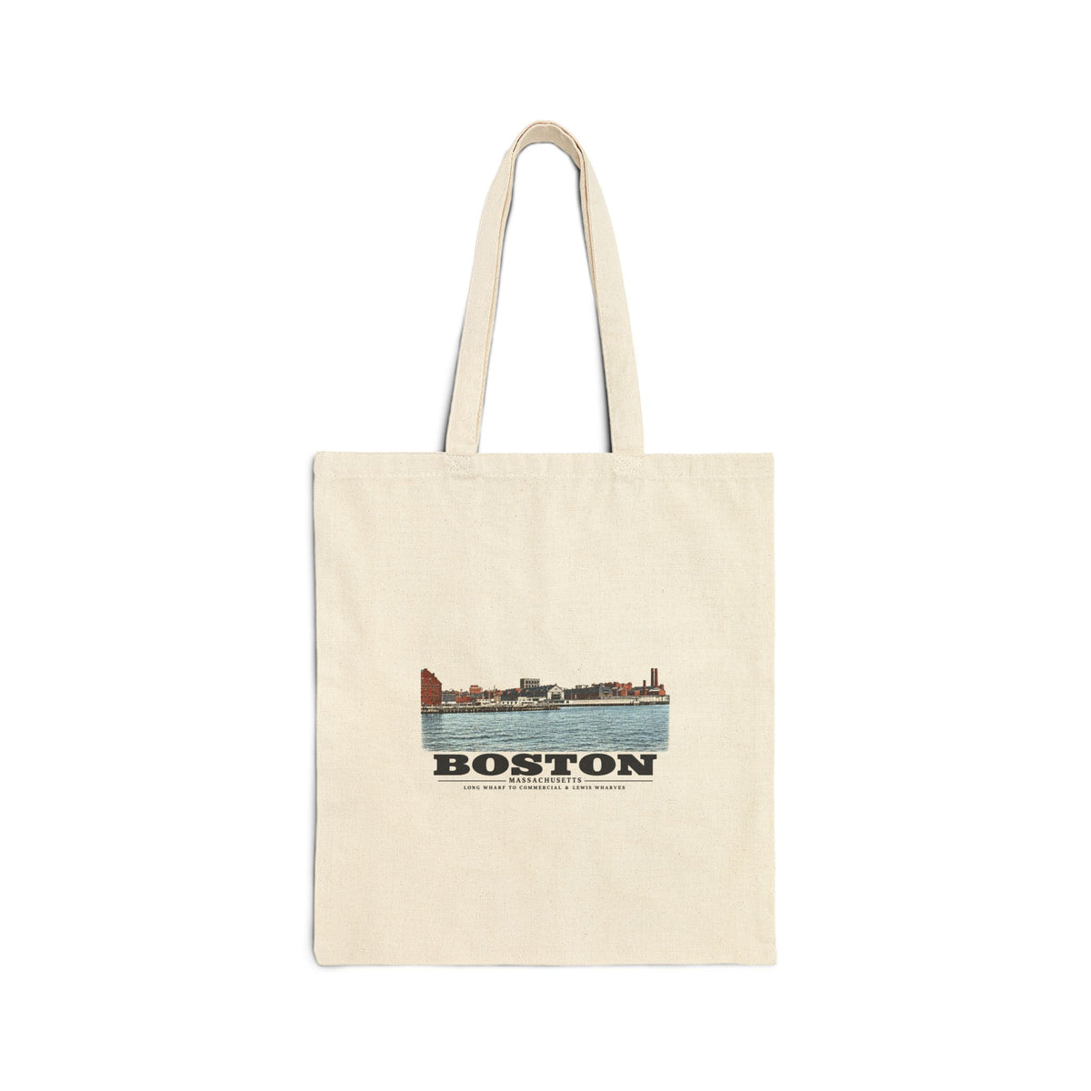 Long Wharf left to Commercial and Lewis right Natural Heavy Canvas Tote - Boston Harbor