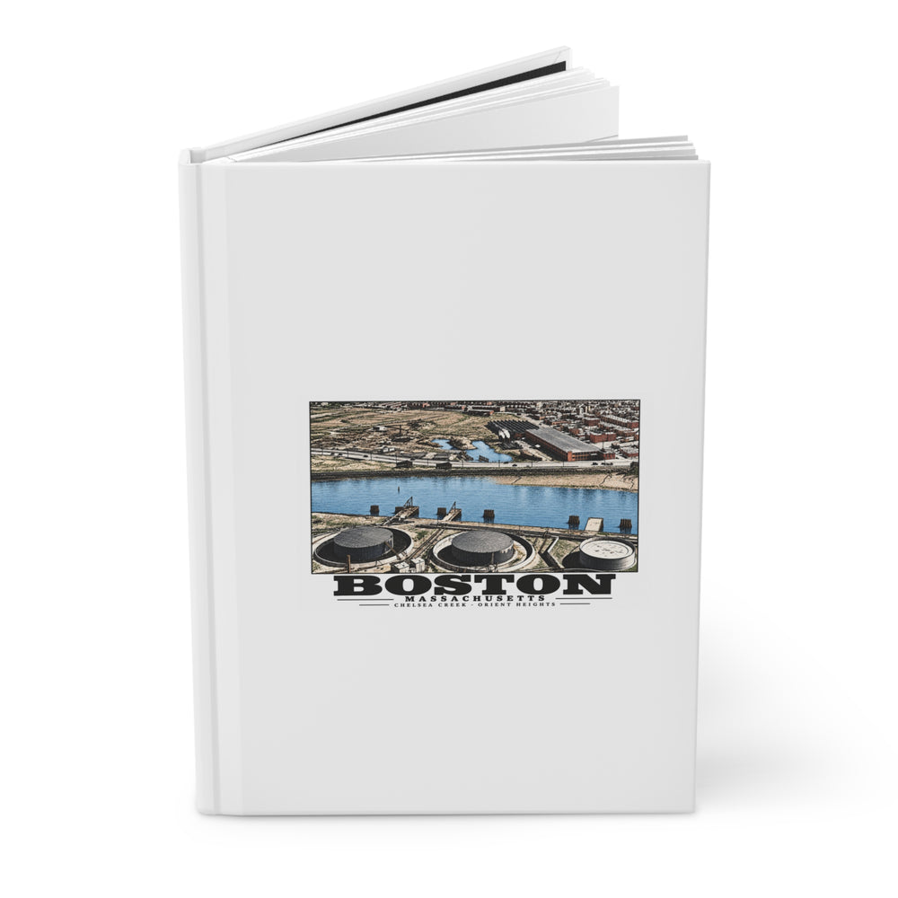 Orient Heights taken at 600 feet-Shore line, Chelsea Creek, East Boston Matte Hardcover Journal - Boston Harbor