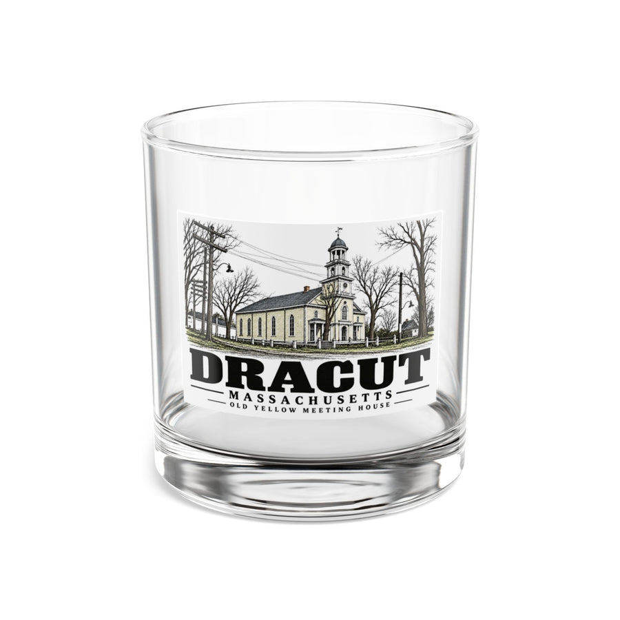 Old Yellow Meeting House, Dracut illustration on 10 oz rocks glass — front view