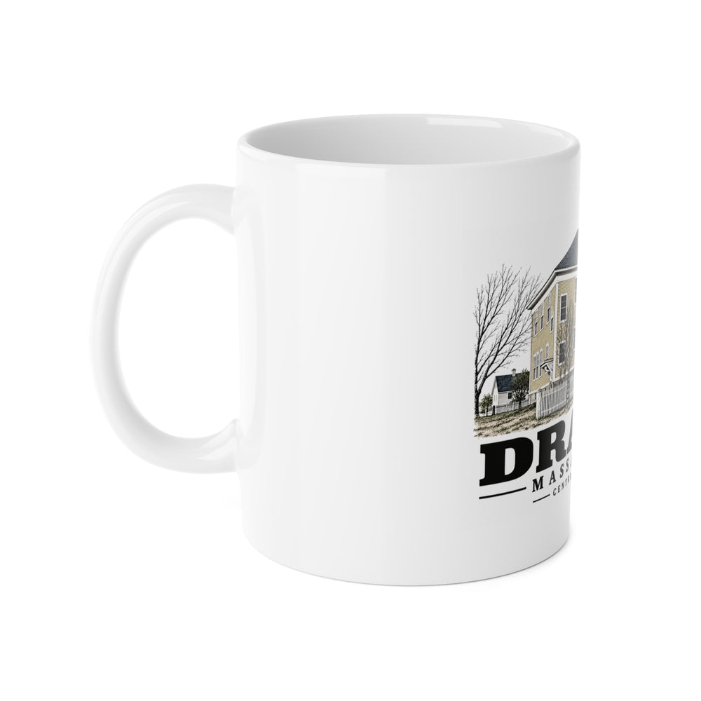 Dracut Dracut Centre schoolhouse later used for town office, library and museum 11 oz White Ceramic Mug - Merrimack Valley Goods