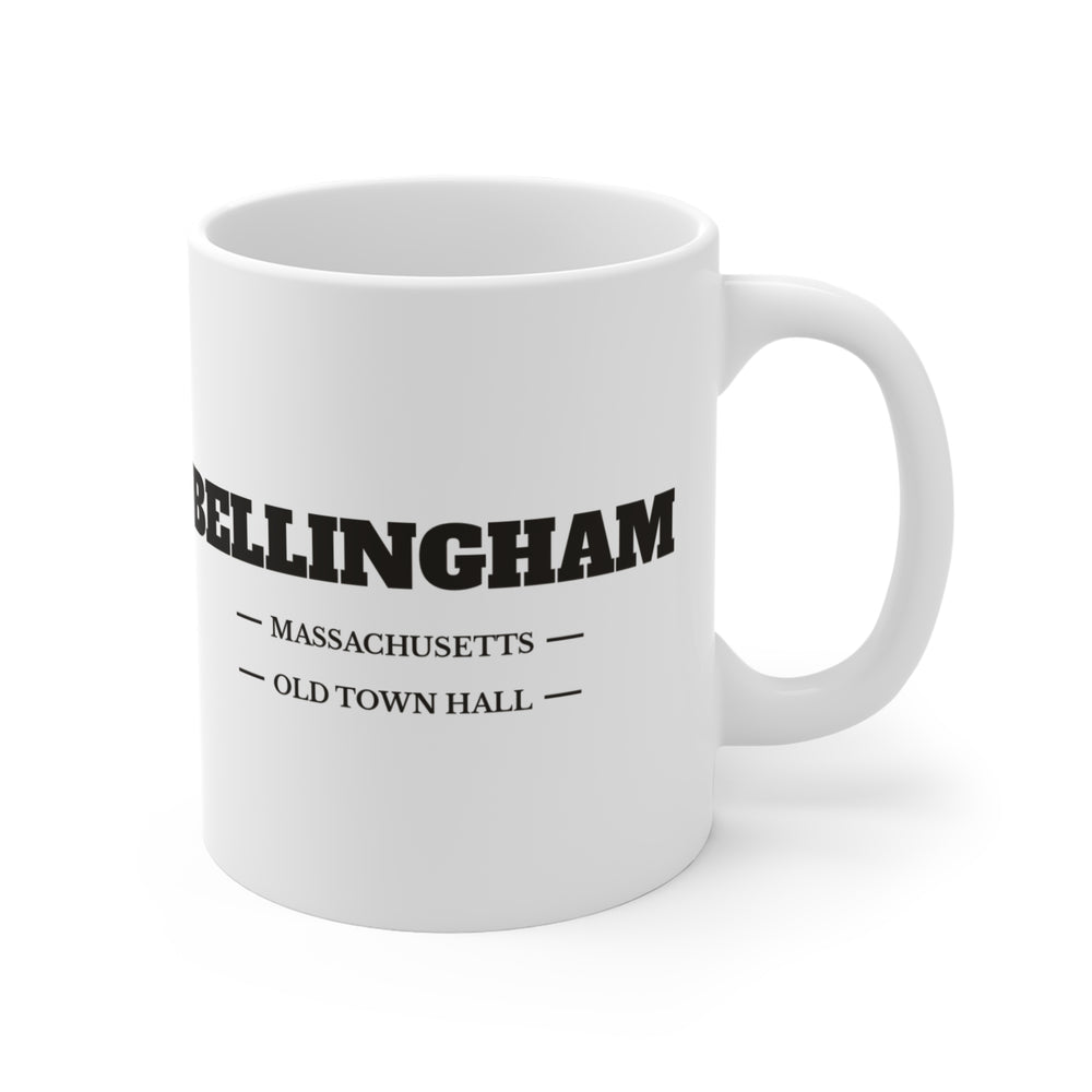 Bellingham Old Town Hall 11 oz ceramic mug — lettering view, handle right — Familiar History