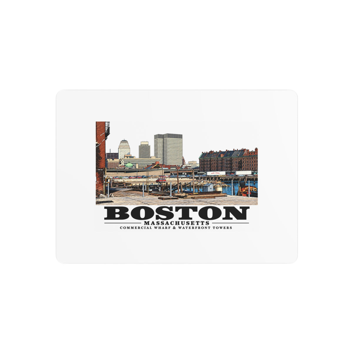 Commercial Wharf with new buildings 7 × 5 in Horizontal Metal Wall Art - Boston Harbor