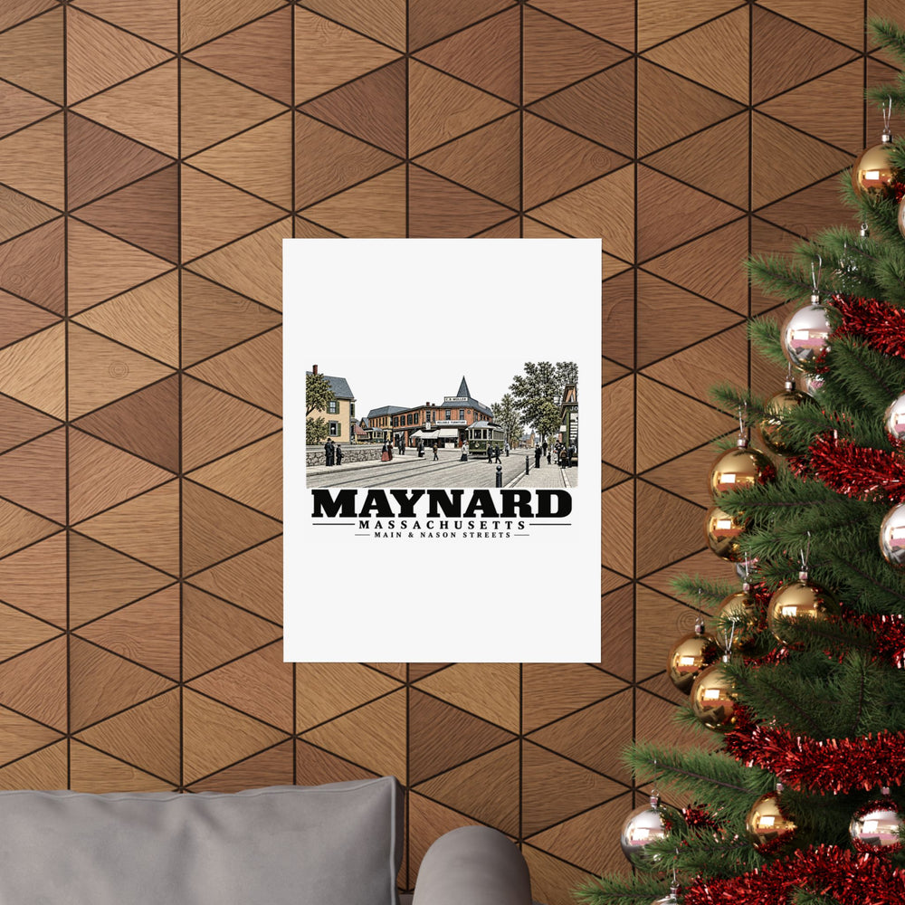 Illustrated Main & Nason Streets in Maynard on unframed matte poster