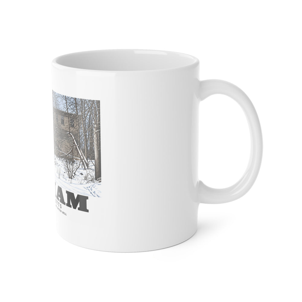 Illustrated Norfolk Manufacturing Company Cotton Mill in Dedham on ceramic mug