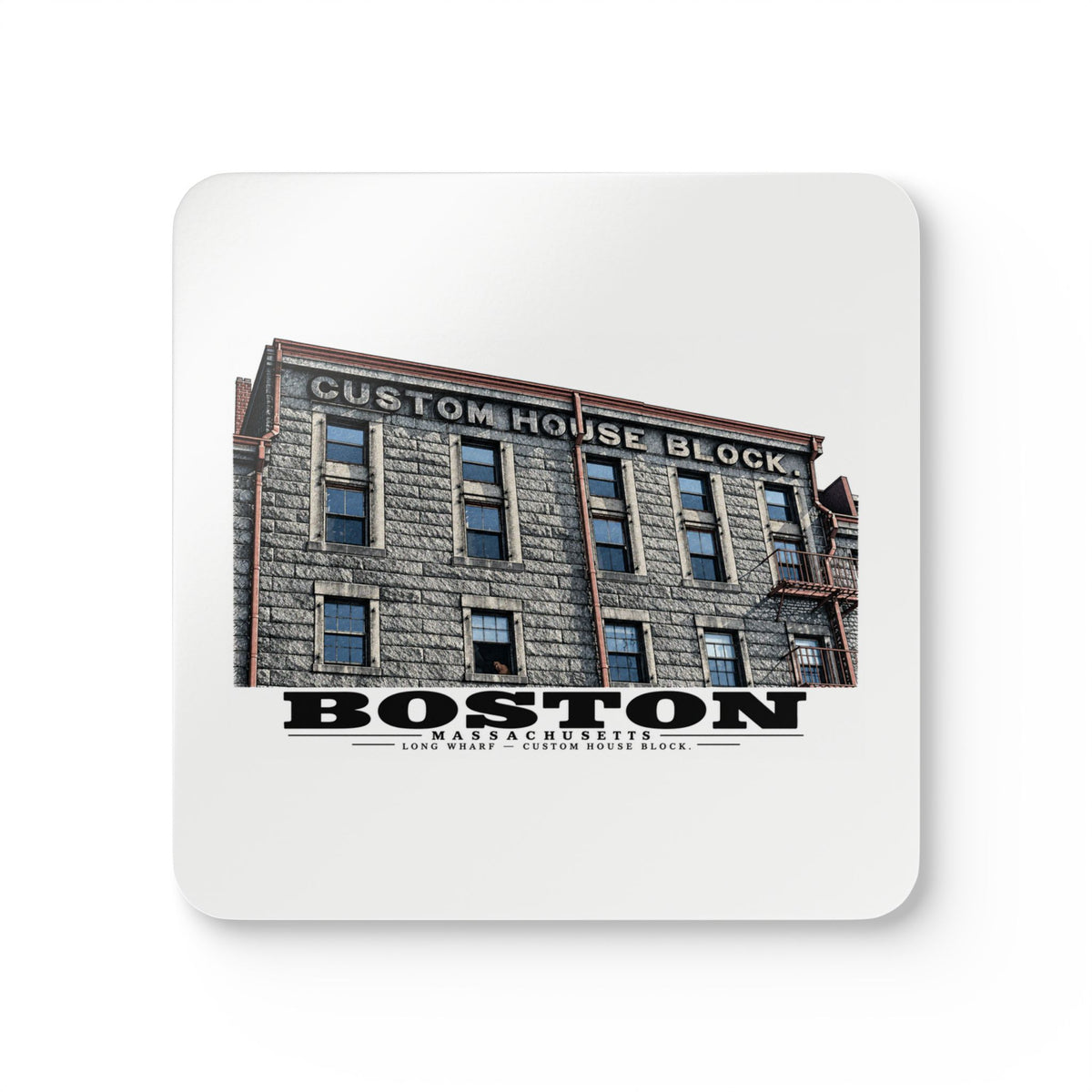 Long Wharf Custom House Block Cork Back Coaster Set - Boston Harbor