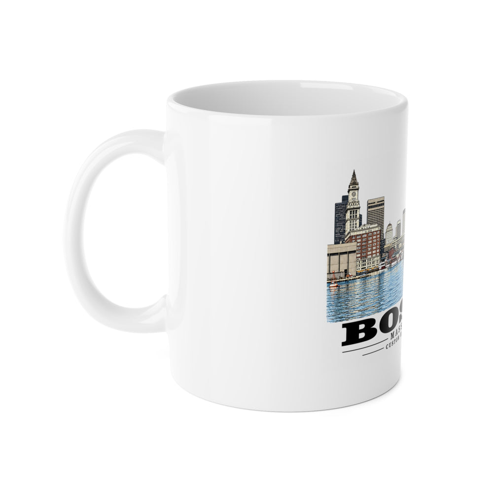 Custom House left to Long Wharf right 11 oz White Ceramic Mug - Boston Harbor