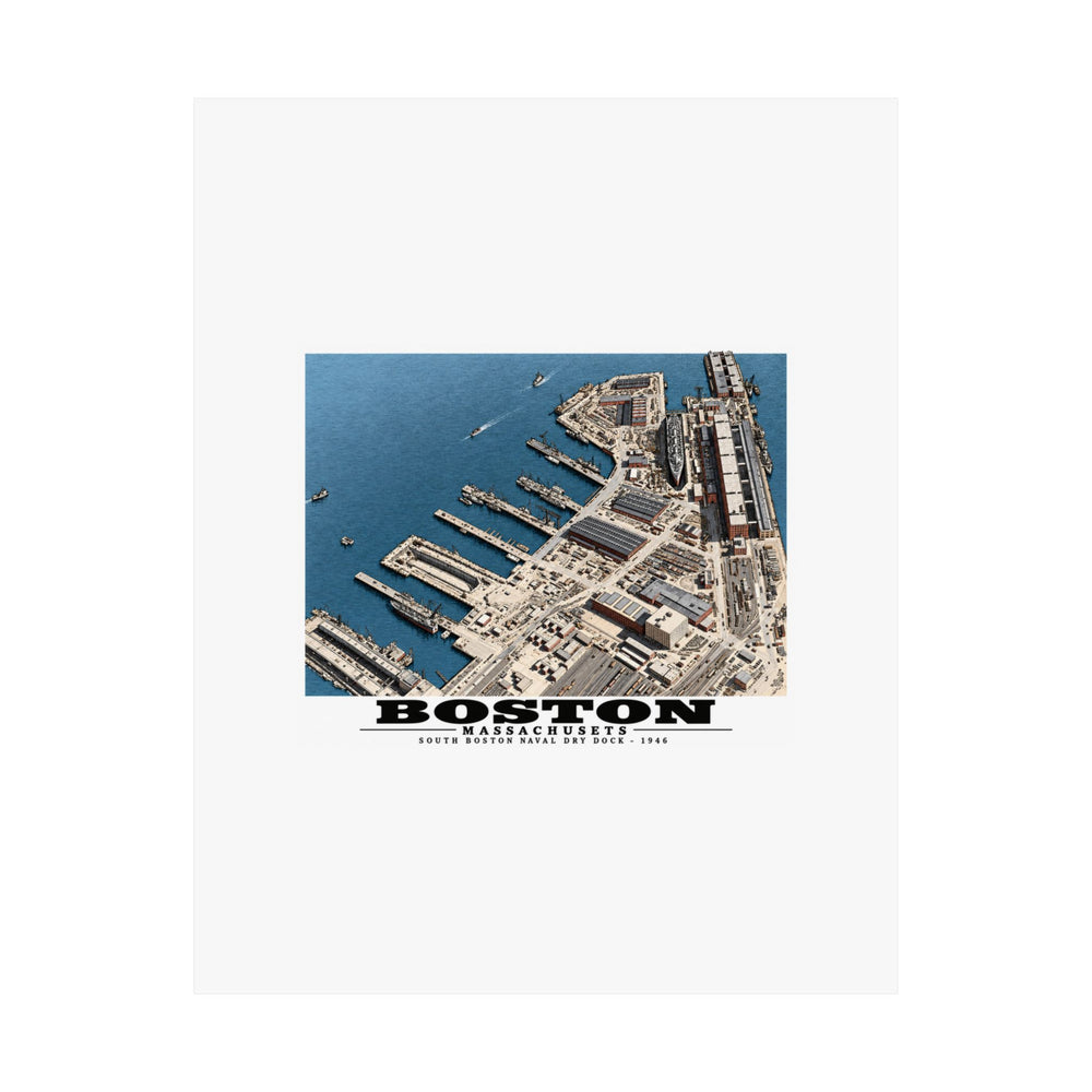 Aerial view of US Naval Dry Dock, South Boston showing development of facilities.  HMS QUEEN MARY in Dry Dock #3 Matte Heritage Poster — 11 × 14 and 18 × 24 in - Boston Harbor