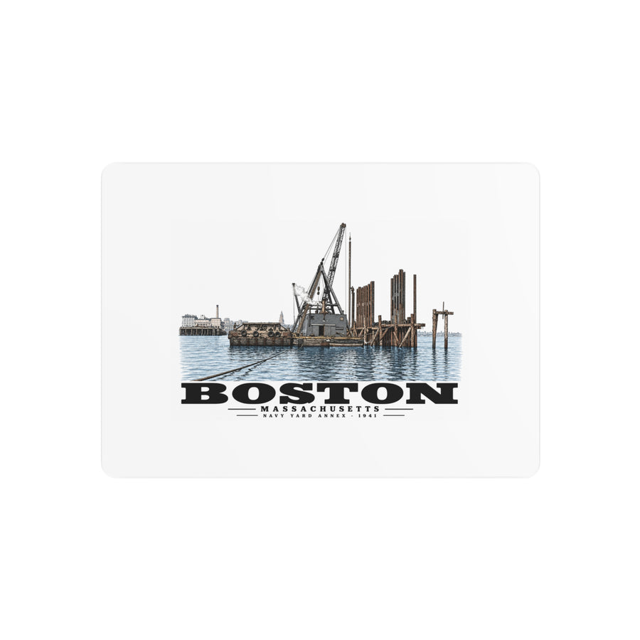 View from water of Navy Yard Annex/Dry Dock 7 × 5 in Horizontal Metal Wall Art - Boston Harbor
