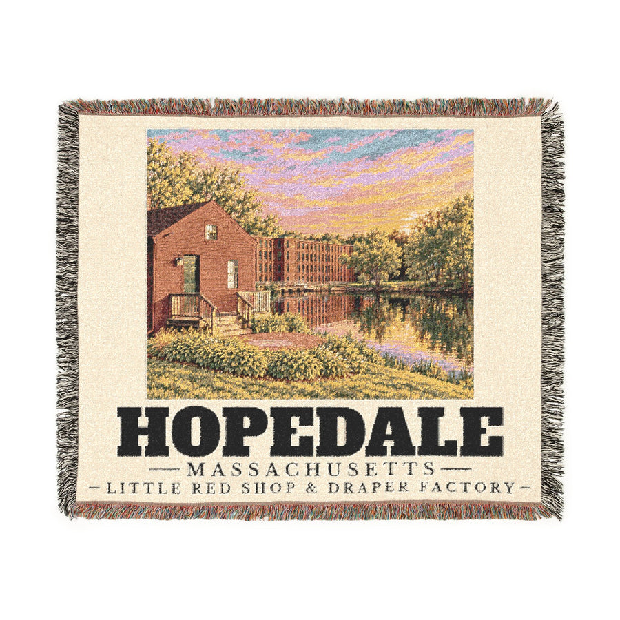 Little Red Shop, pond & Draper factory — Hopedale, Massachusetts Woven Blanket