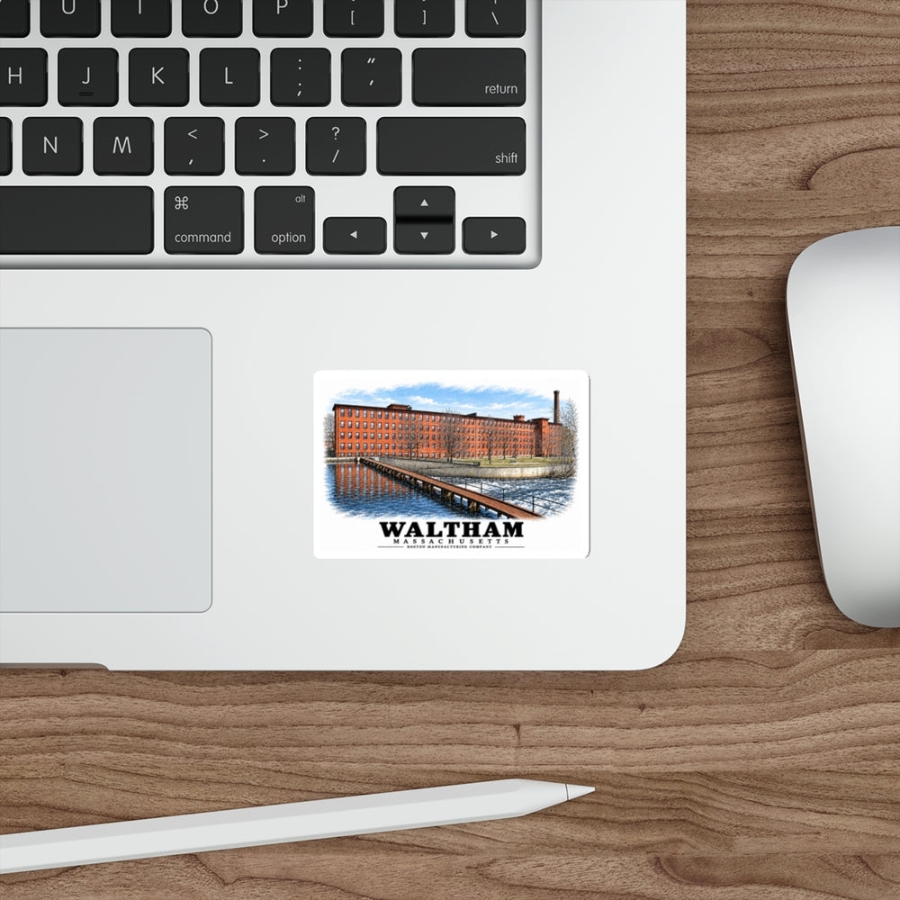 Boston Manufacturing Company, 144-190 Moody Street; Moody Street Dam, Charles River 4 in White Die-Cut Sticker - Charles River