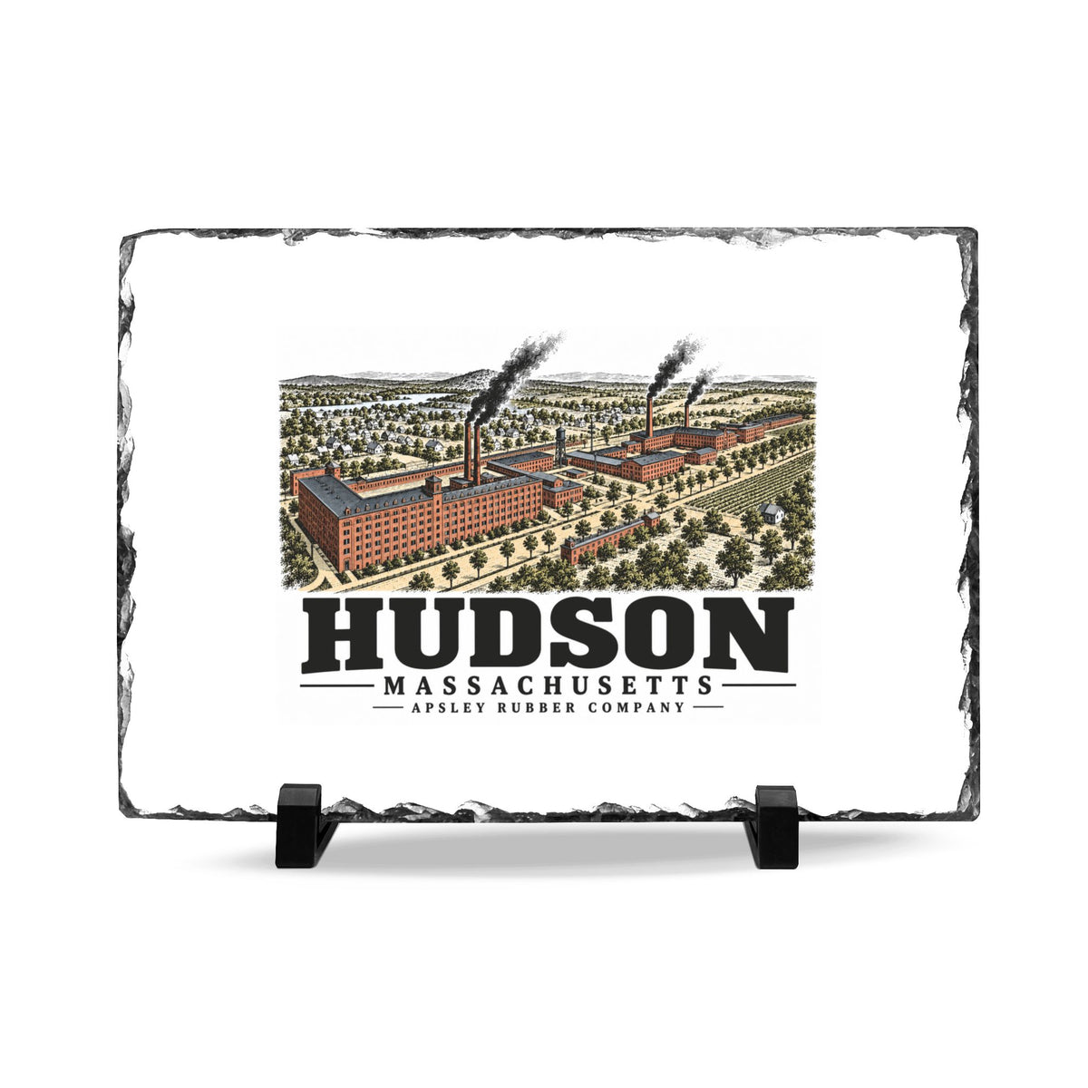 Illustrated Apsley Rubber Company in Hudson on slate desk plaque