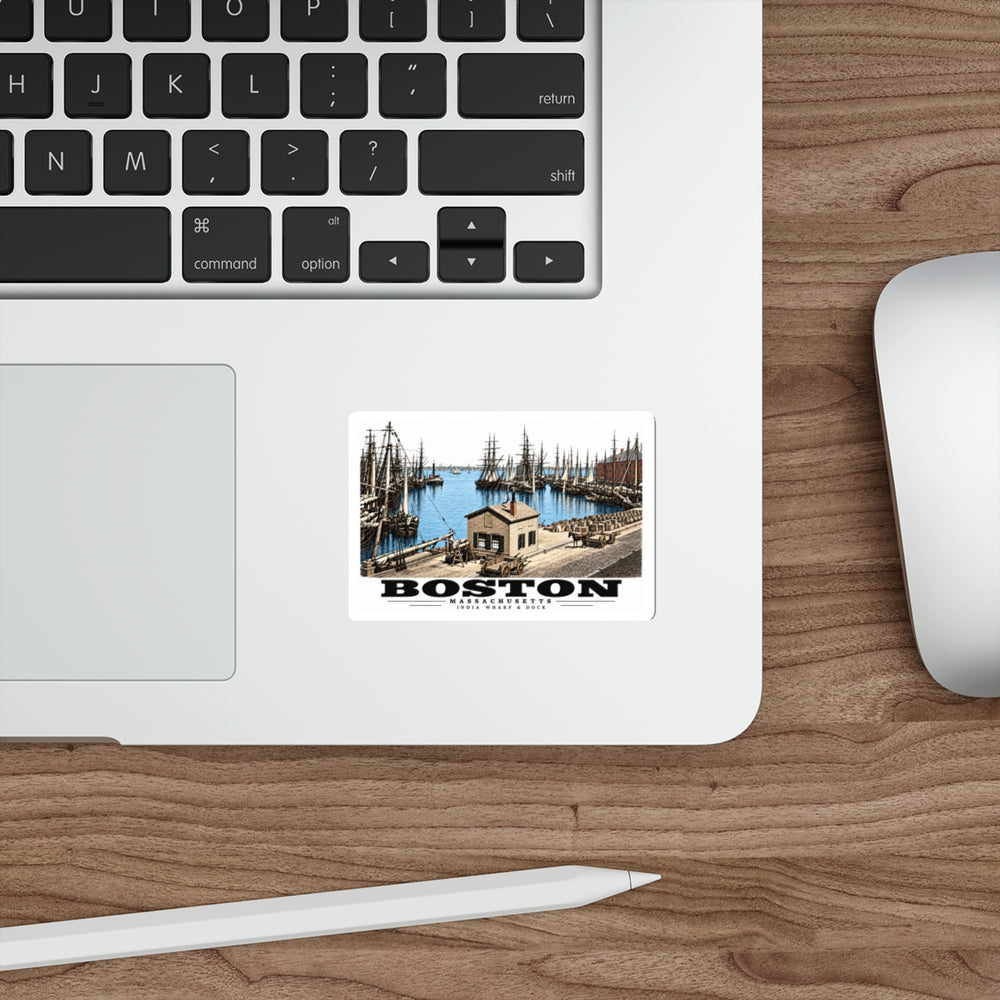India Wharf and dock, Boston 4 in White Die-Cut Sticker - Boston Harbor