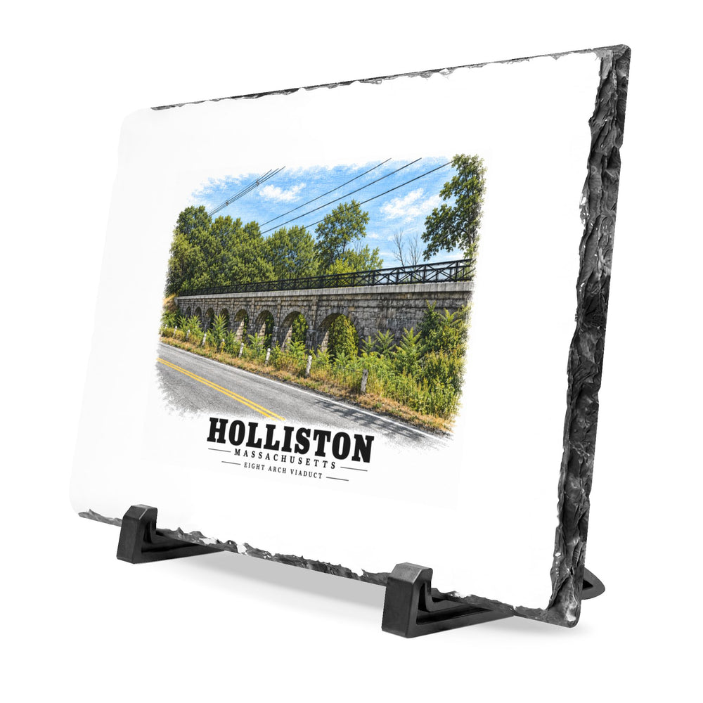 Eight Arch / Bogastow Brook Viaduct, Woodland Street, Upper Charles Rail Trail 7 × 11 in Slate Desk Plaque - Charles River