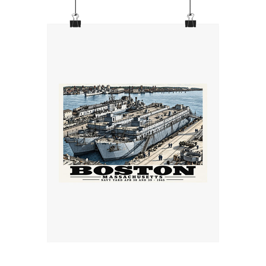 Illustrated APB-38 and APB-39 at Boston Navy Yard in Charlestown on unframed matte poster