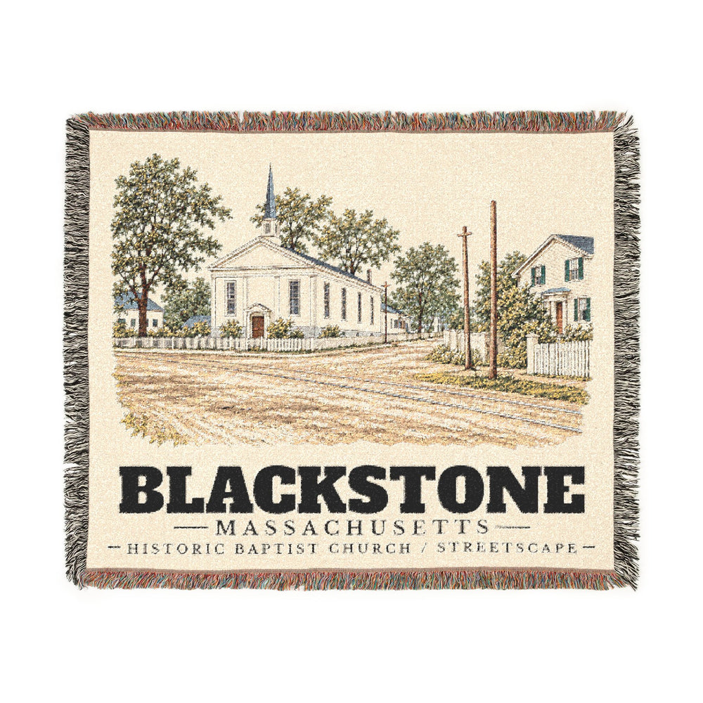 Historic Baptist Church / Streetscape — Blackstone, Massachusetts woven blanket, product view 1
