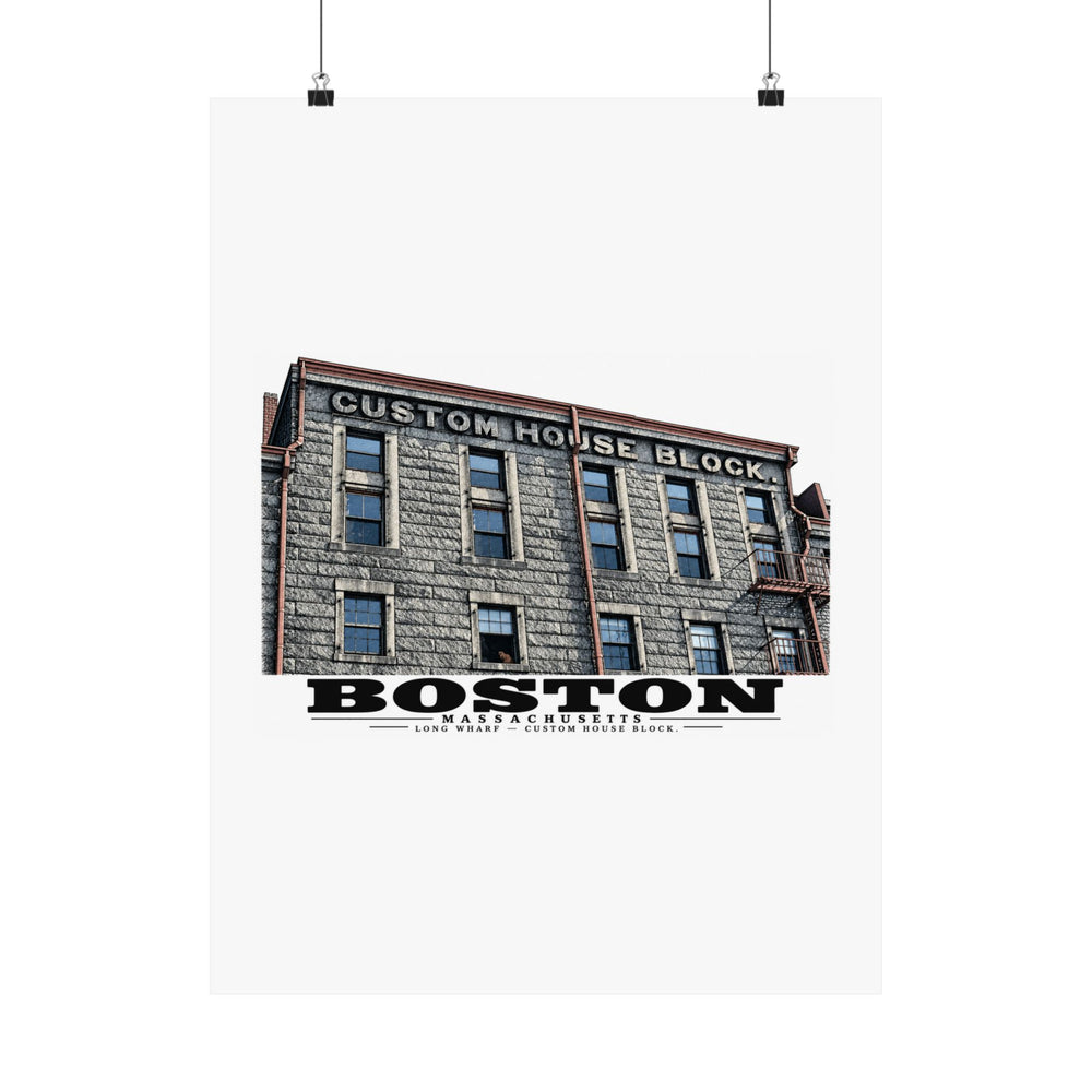 Long Wharf Custom House Block Matte Heritage Poster — 11 × 14 and 18 × 24 in - Boston Harbor
