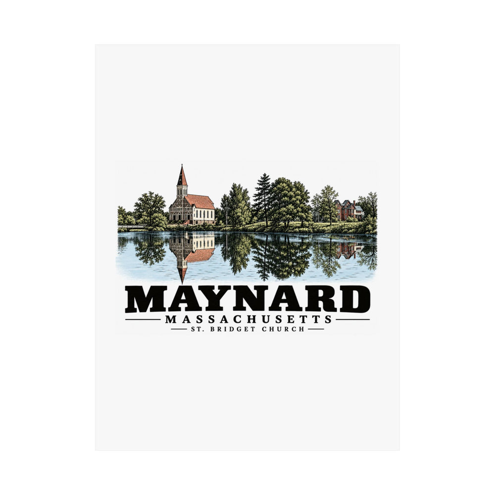 Illustrated St. Bridget Church in Maynard on unframed matte poster