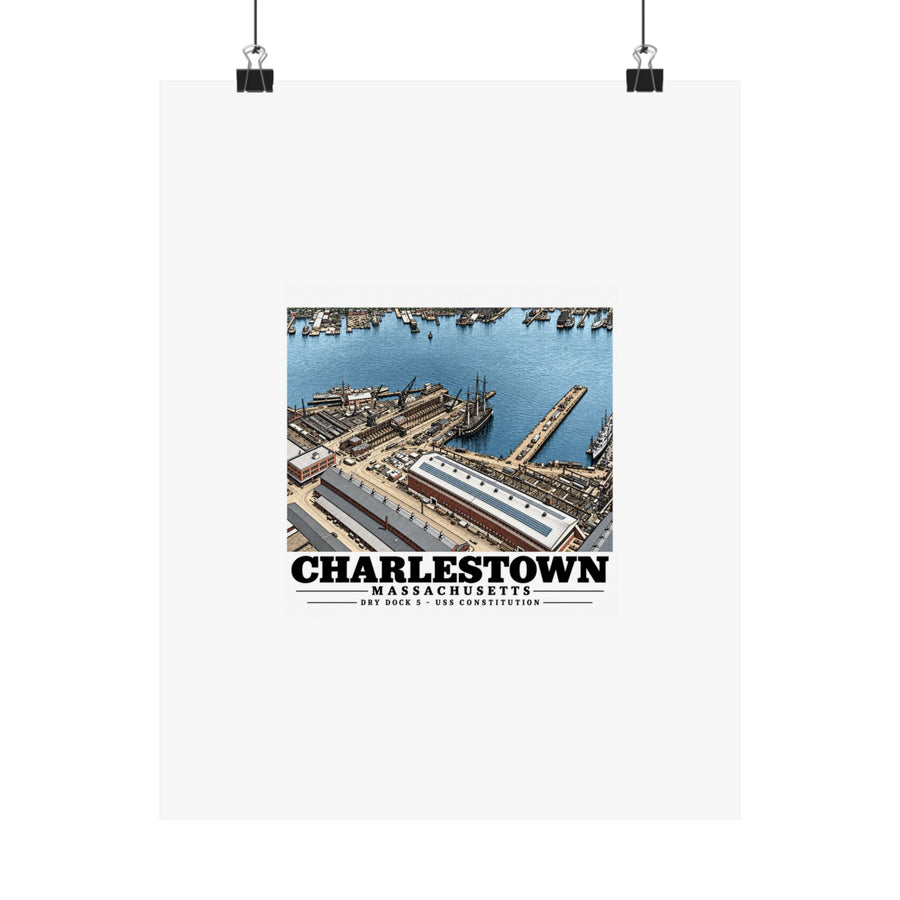Illustrated Dry Dock 5 and Constitution Pier in Charlestown on unframed matte poster