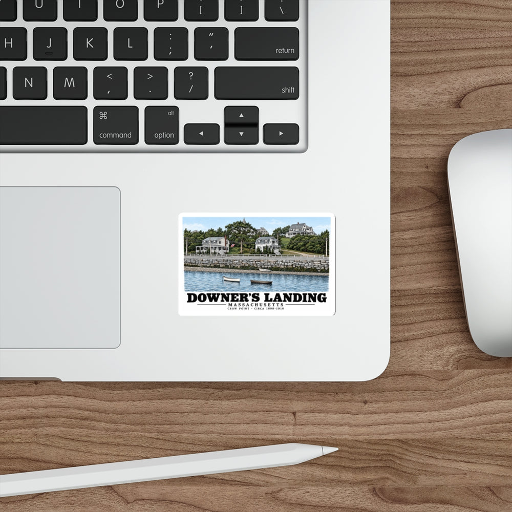 Downer's Landing, Mass. 4 in White Die-Cut Sticker - Boston Harbor