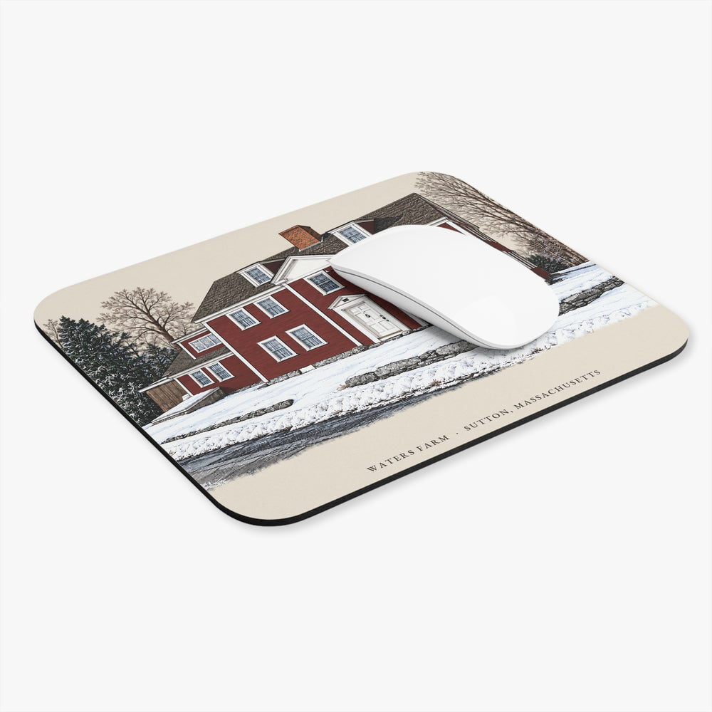 Sutton Waters Farm mouse pad mockup showing the full illustrated print