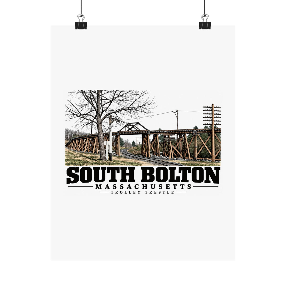 Illustrated Trolley Trestle in South Bolton on unframed matte poster
