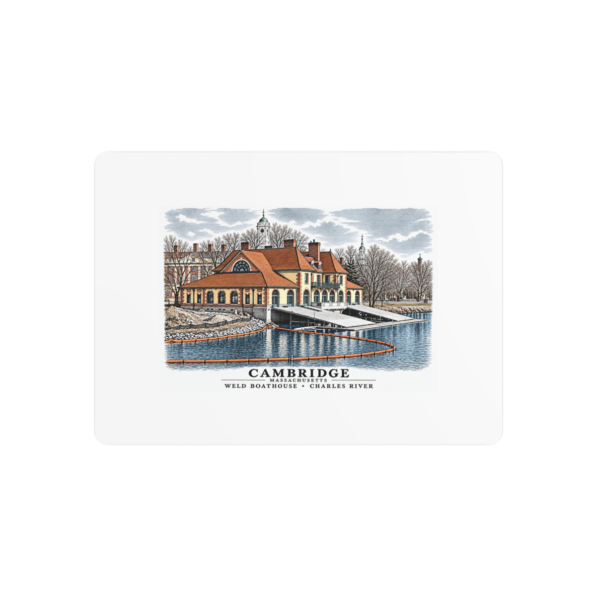Weld Boathouse, 971 Memorial Drive, beside Anderson Bridge 7 × 5 in Horizontal Metal Wall Art - Charles River