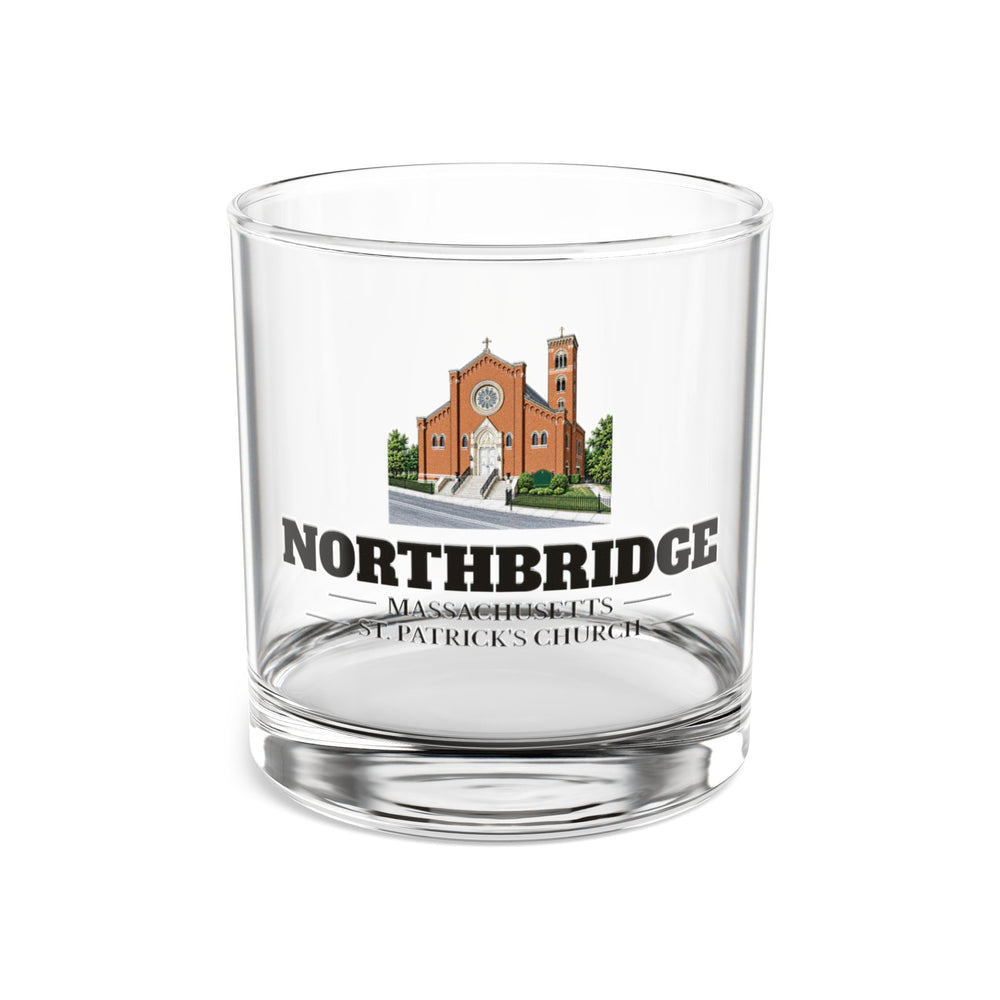 Front view of the Northbridge St. Patrick's Church artwork printed on a clear 10 oz rocks glass