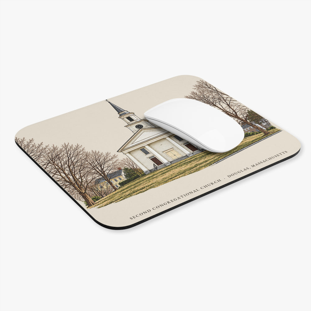 Douglas Second Congregational Church mouse pad mockup showing the full illustrated print