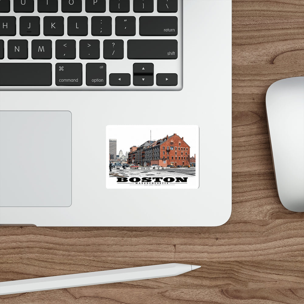 Old Long Wharf 4 in White Die-Cut Sticker - Boston Harbor