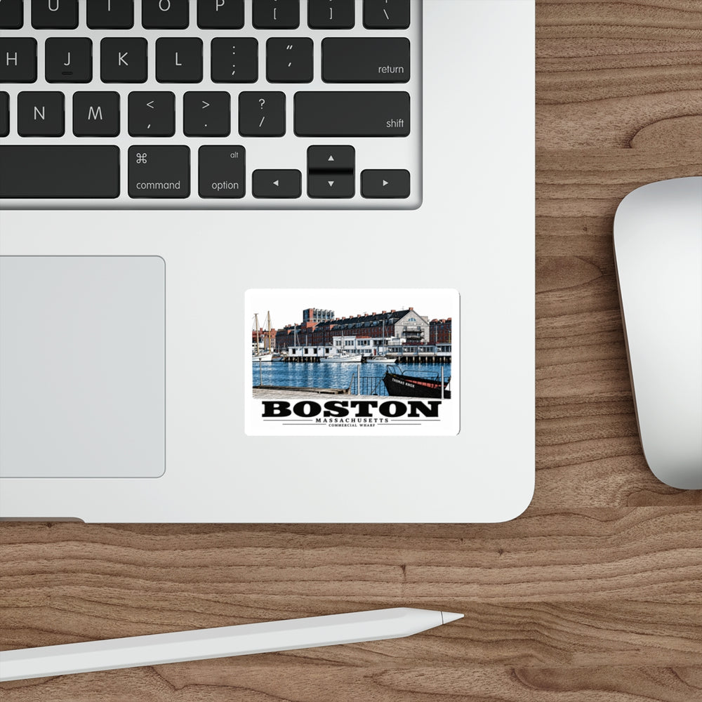 Commercial Wharf from Long Wharf 4 in White Die-Cut Sticker - Boston Harbor
