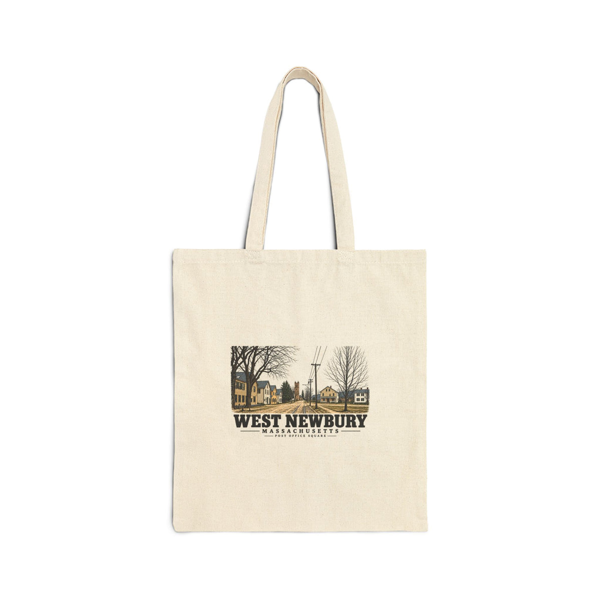 Post Office Square and street railway tracks Natural + Black Heavy Canvas Tote - Merrimack Valley Goods